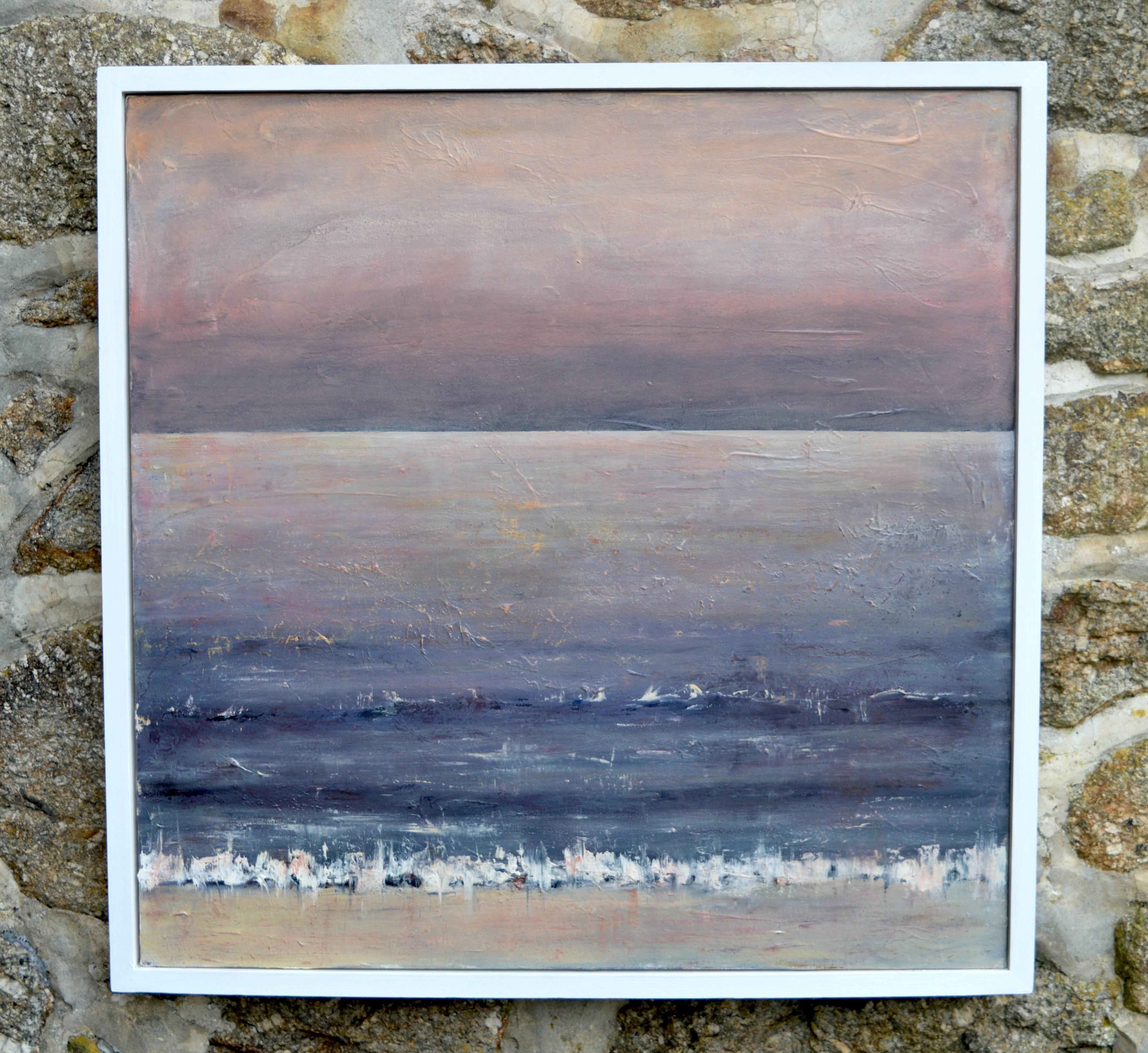 And Quietly Flows The Tide. Seascape Oil Painting - Gray Landscape Painting by Penny Rumble