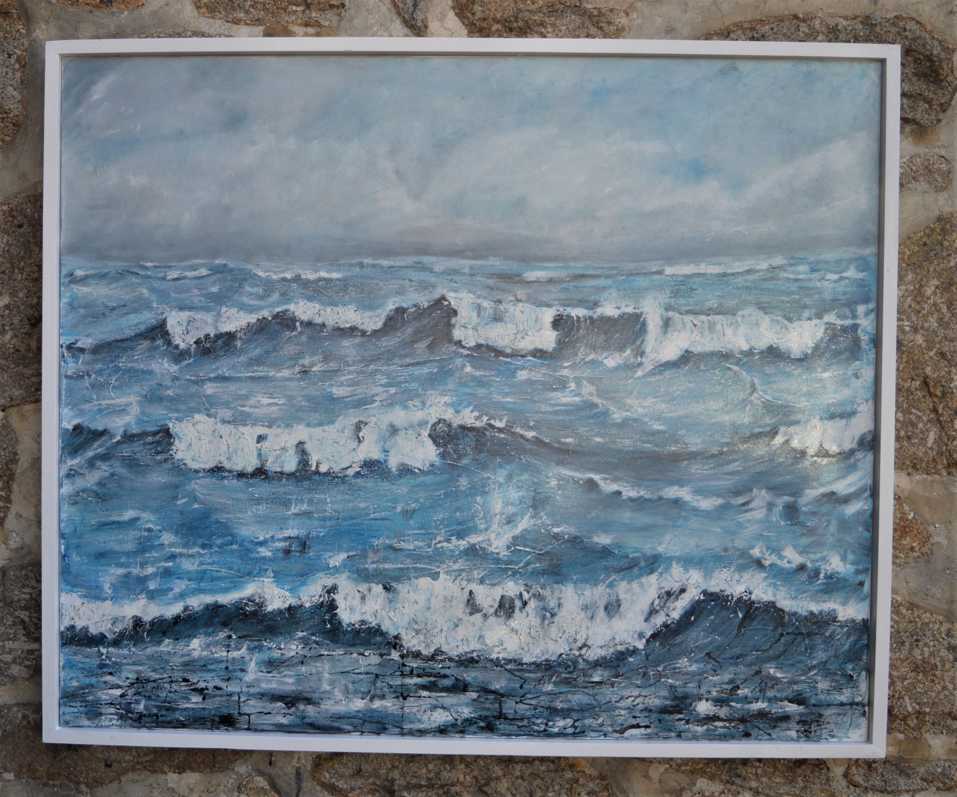 I Must Go Down to the Seas Again. Contemporary Sea Scape Oil Painting - Gray Landscape Painting by Penny Rumble