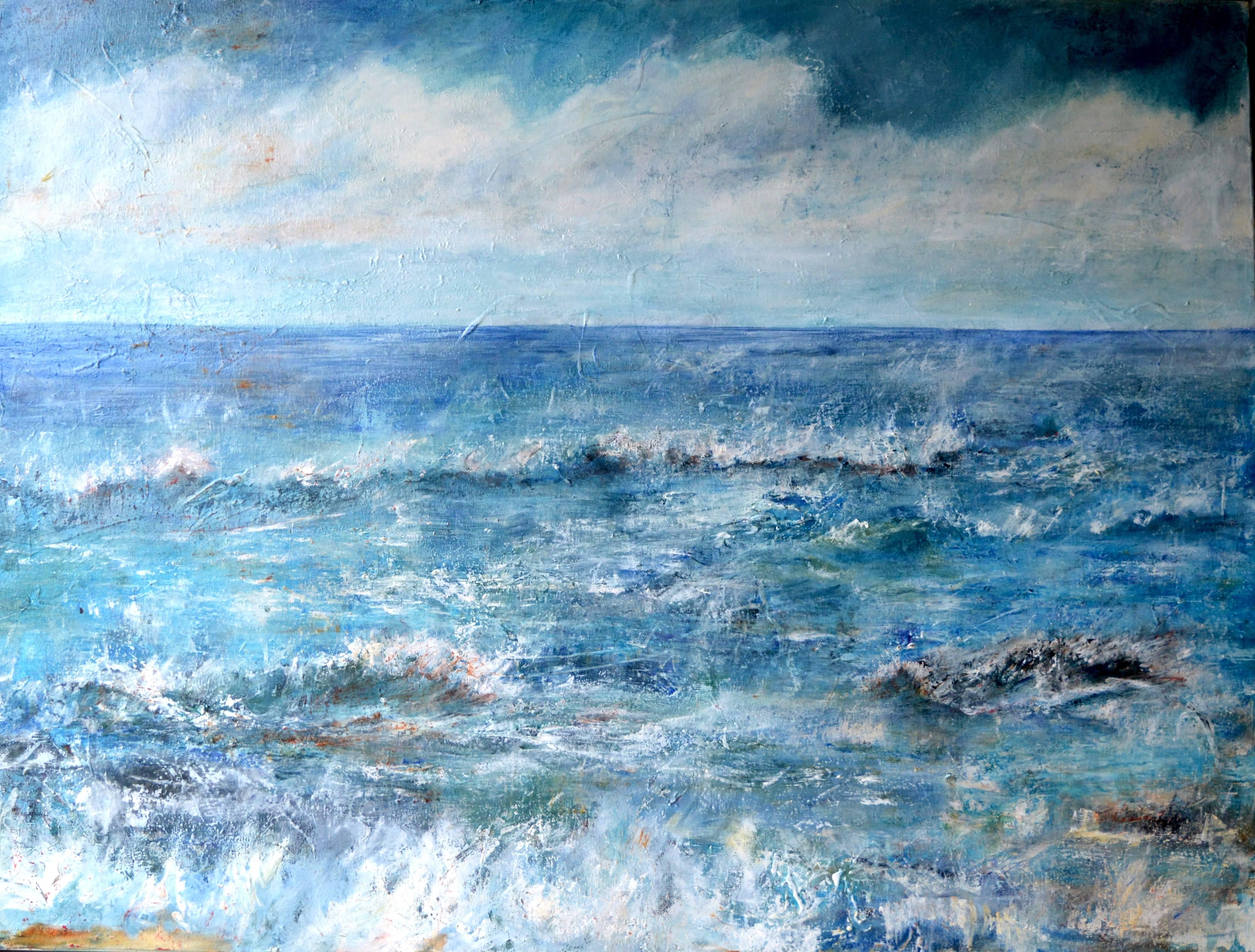 Penny Rumble Landscape Painting - Listen To The Sound Of The Sea, Contemporary Seascape Oil Painting