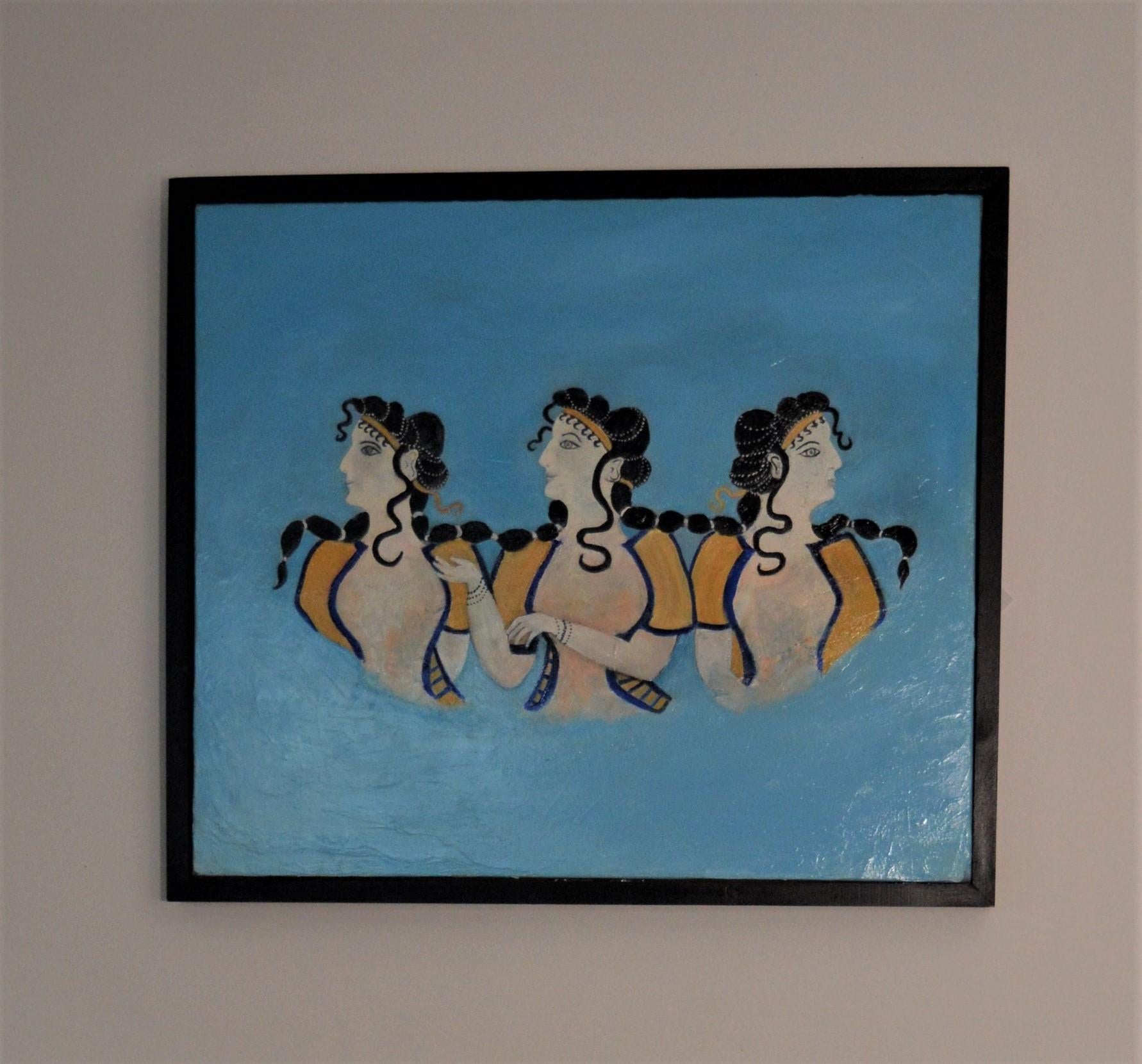 Minoan Dancers:  Contemporary Figurative Oil painting - Painting by Penny Rumble