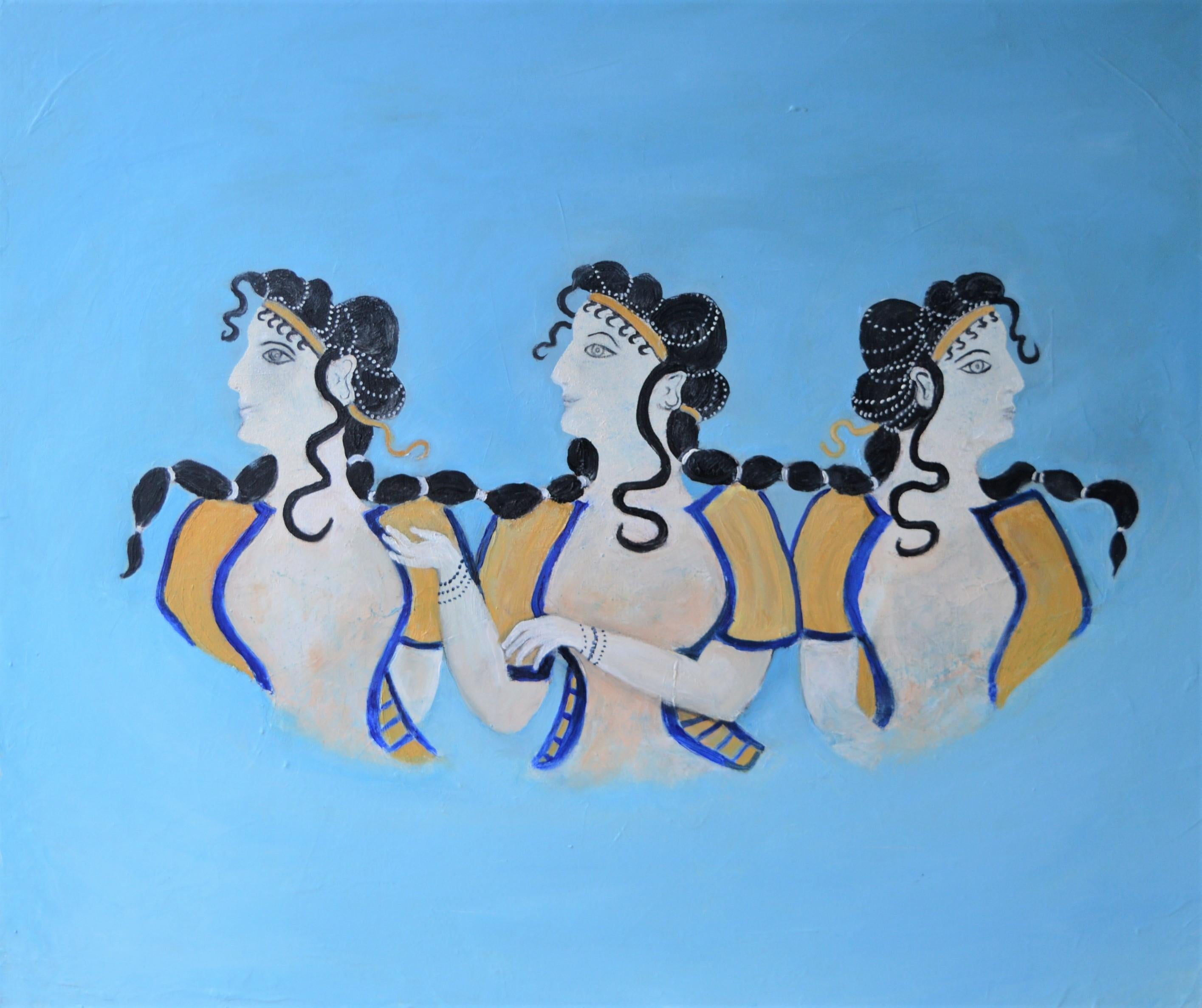 Penny Rumble Figurative Painting - Minoan Dancers:  Contemporary Figurative Oil painting