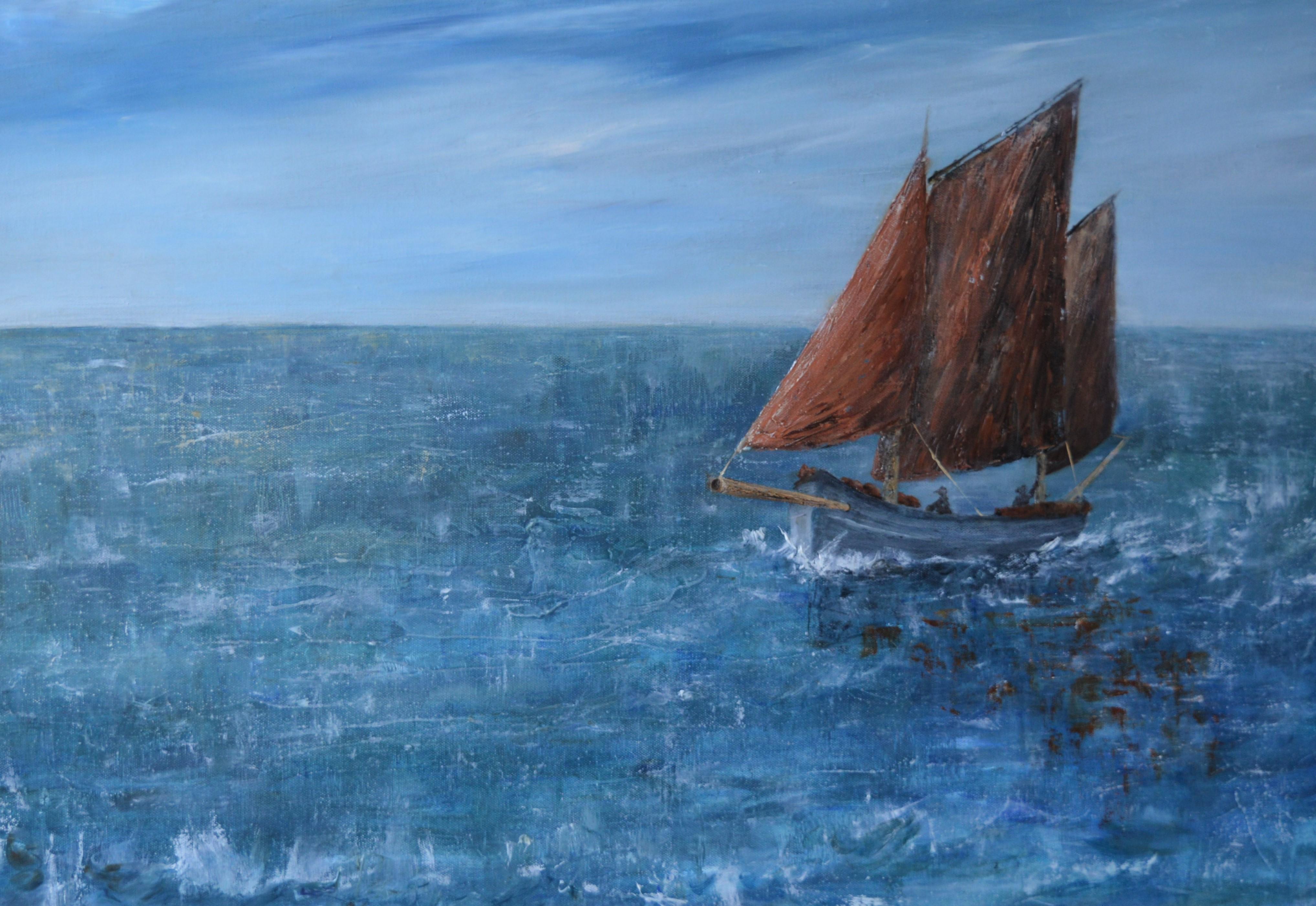 Penny Rumble Landscape Painting - Out Of The Blue. Contemporary Seascape Oil Painting