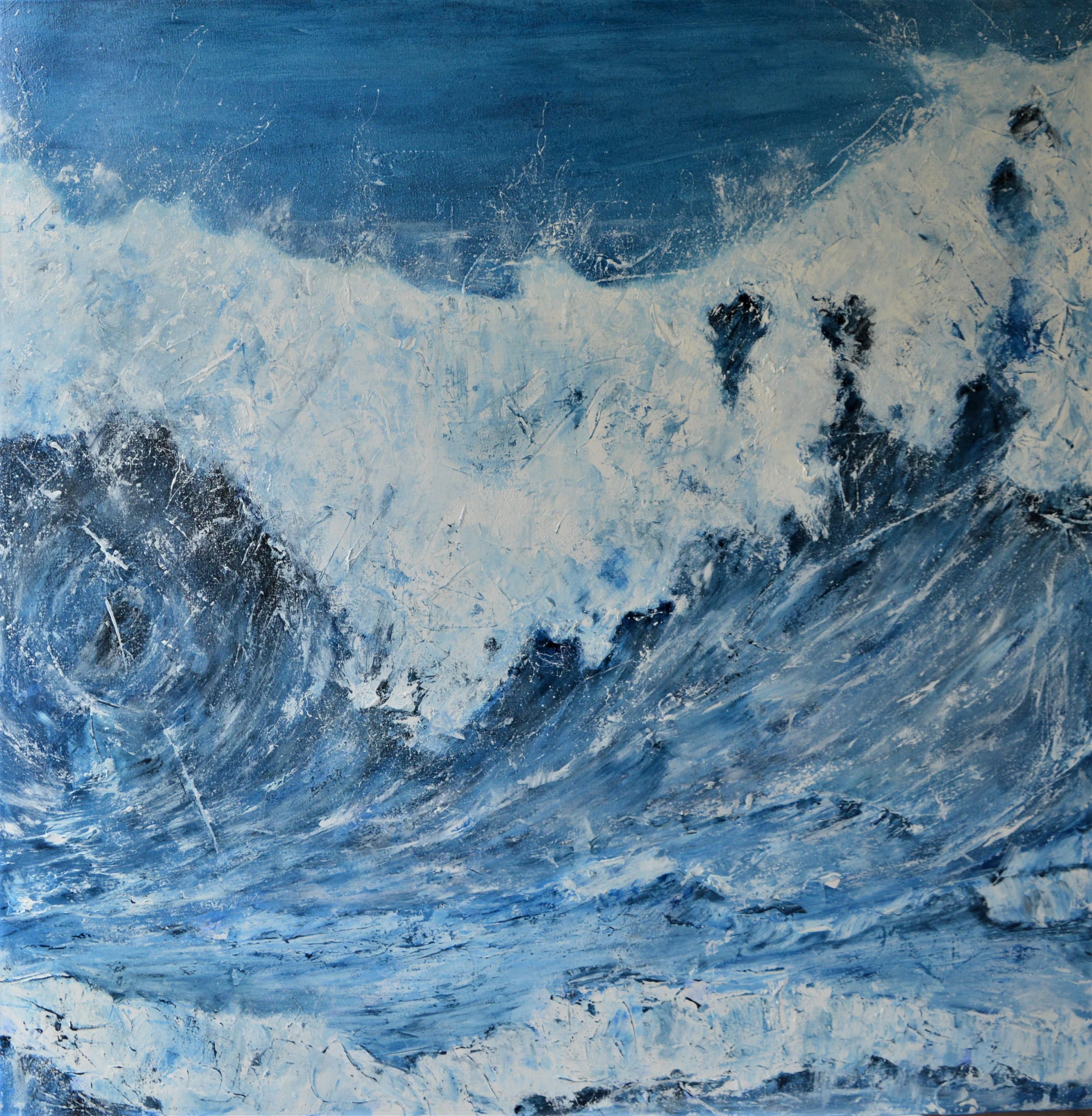 Penny Rumble Landscape Painting – "Leistung". Abstrakt-impressionistische Meereslandschaft, Ölgemälde