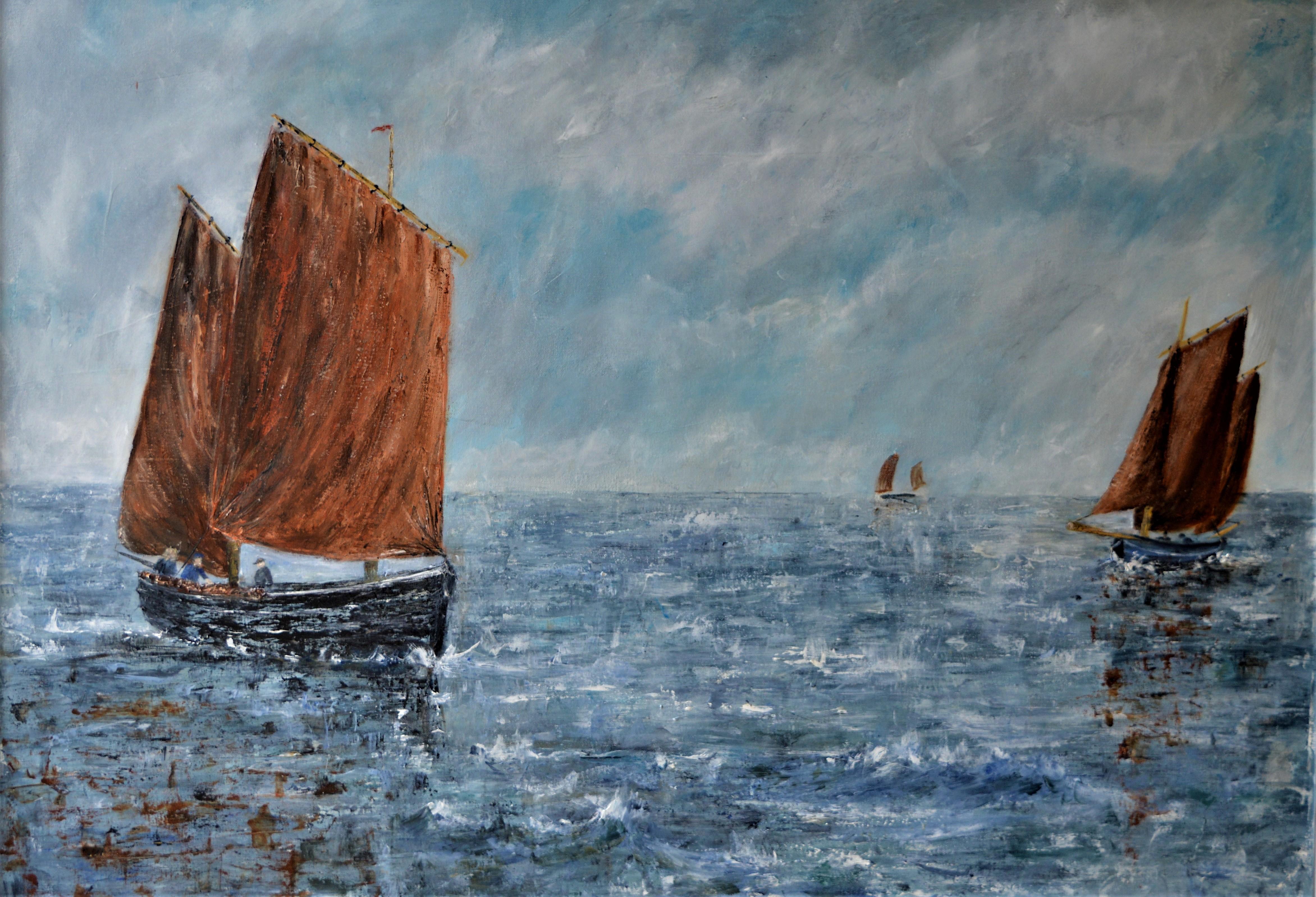 Penny Rumble Landscape Painting - "Regatta" : A contemporary seascape oil on canvas.