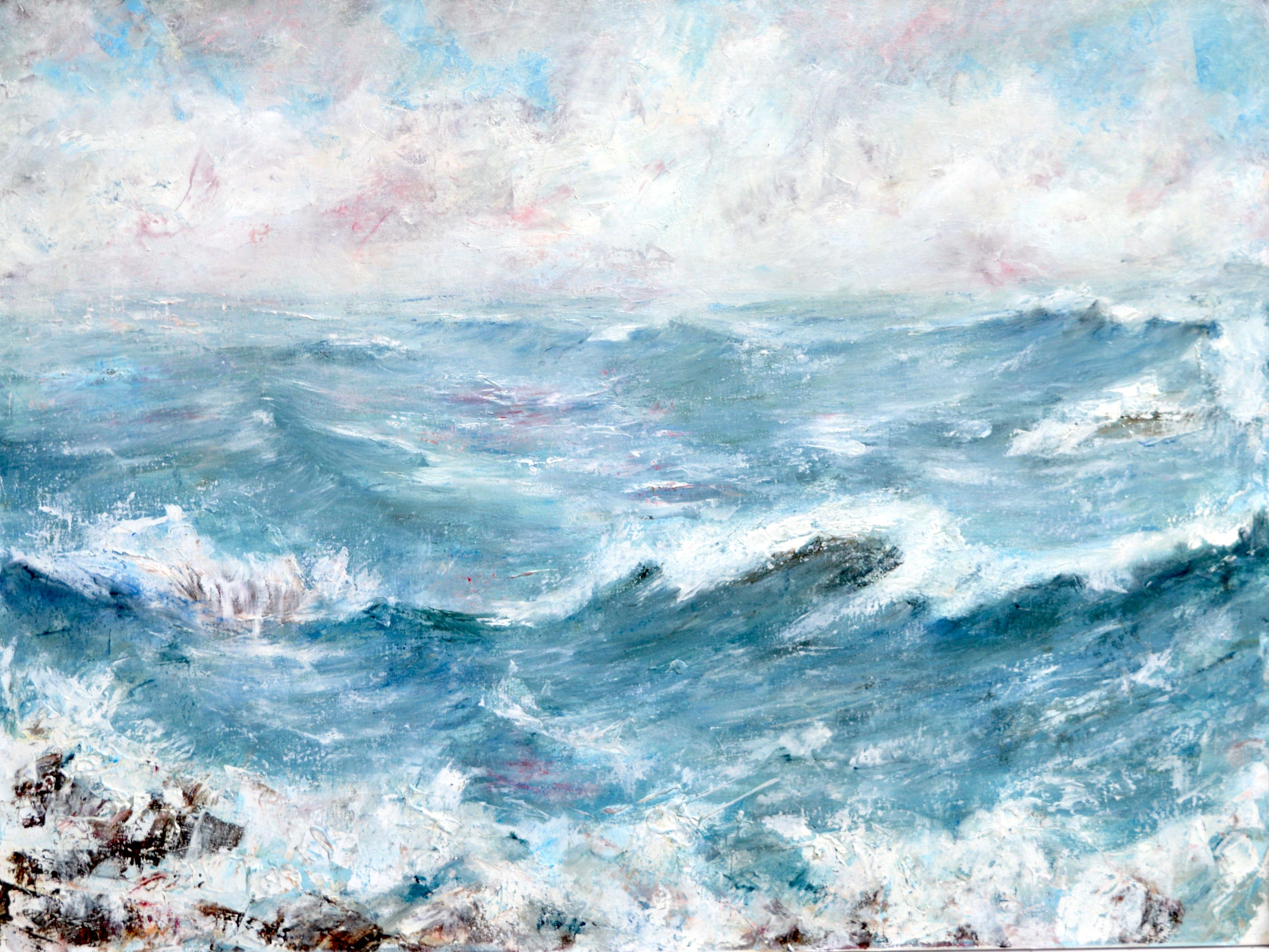 Landscape Painting Penny Rumble - Salt On My Face  Peinture à l'huile contemporaine de paysage marin
