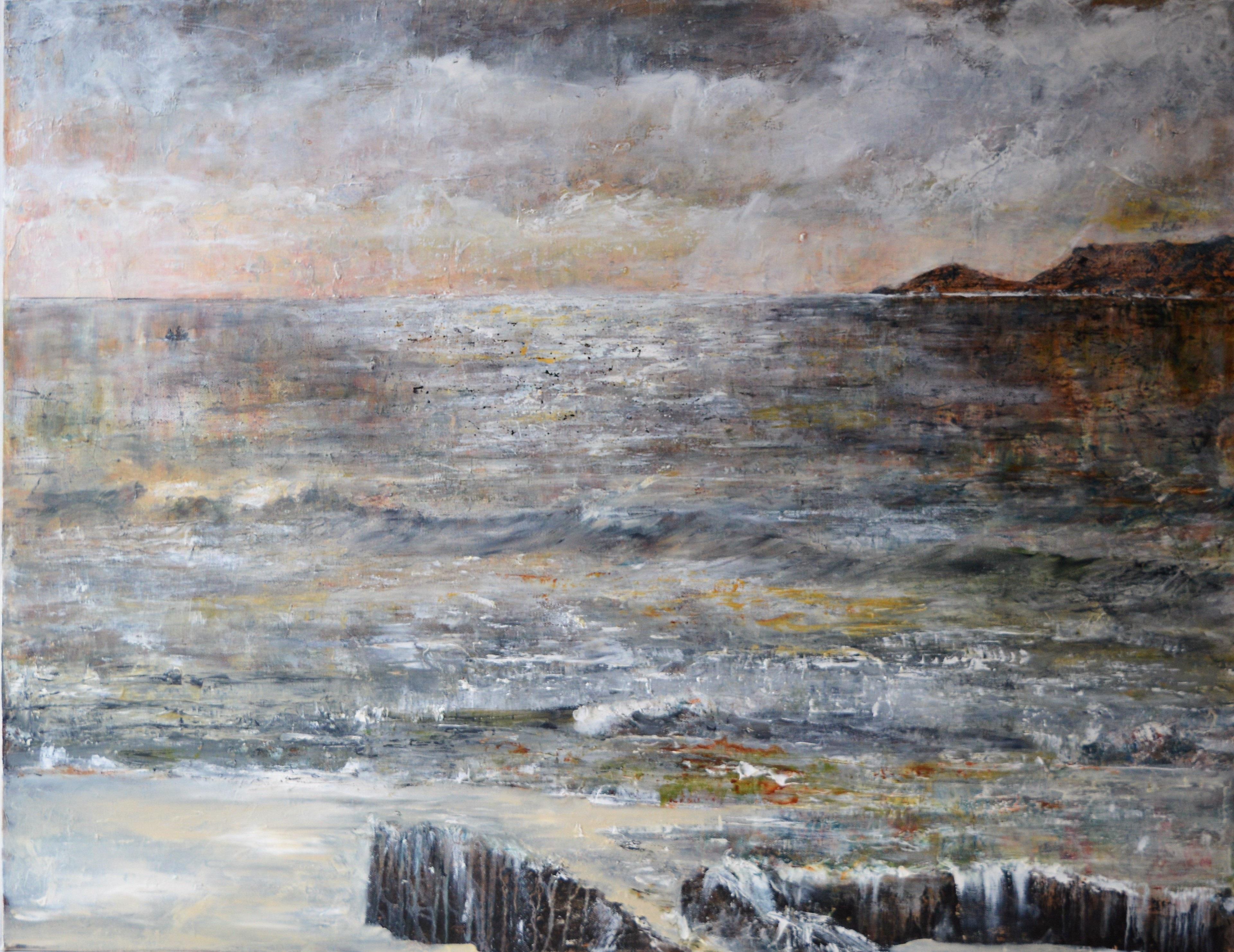 Penny Rumble Landscape Painting - The Remains Of The Day. Contemporary Oil Seascape Painting