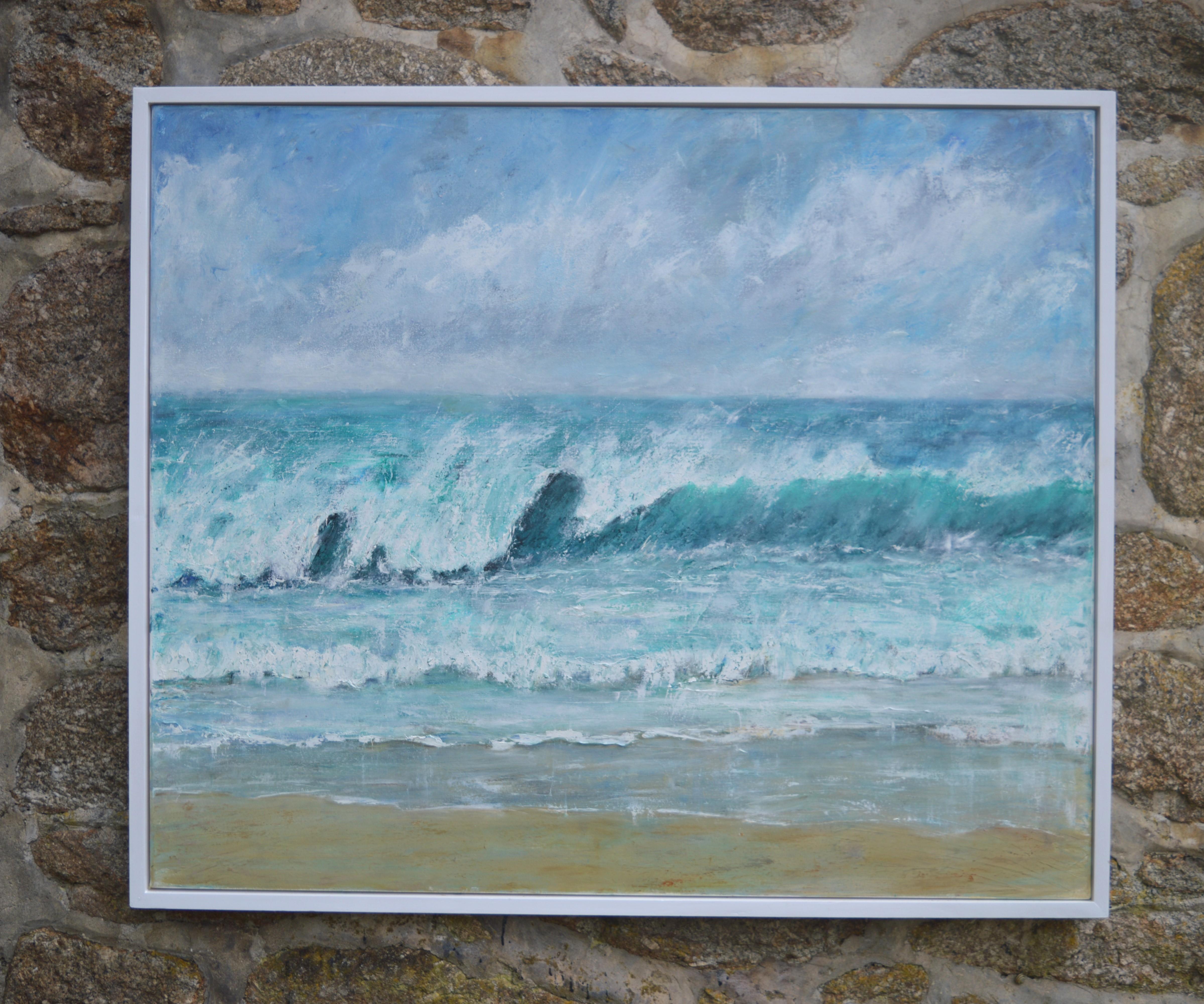 Too Rough to Swim, Too Good to Miss - Painting by Penny Rumble