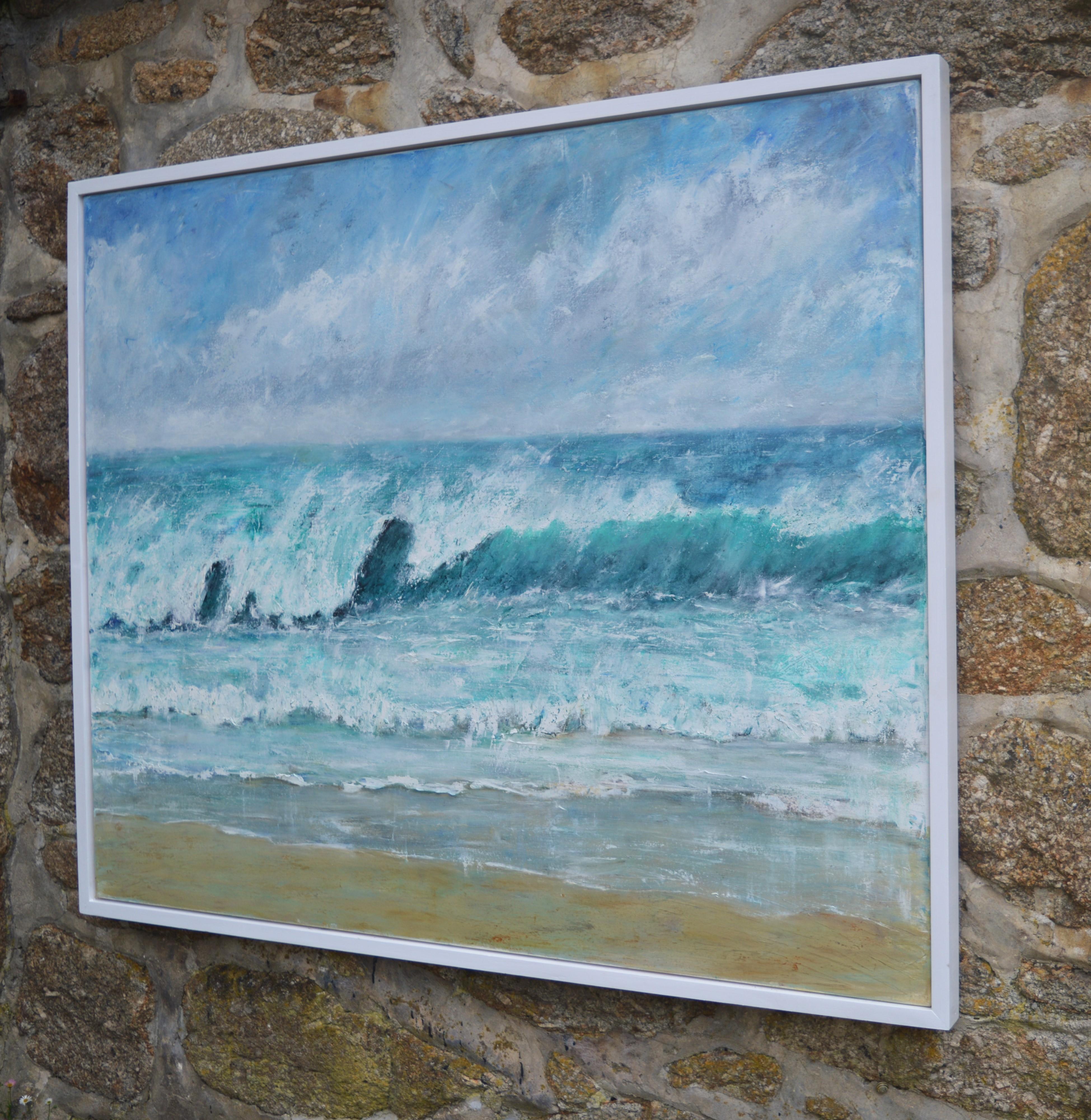 Too Rough to Swim, Too Good to Miss - Impressionist Painting by Penny Rumble