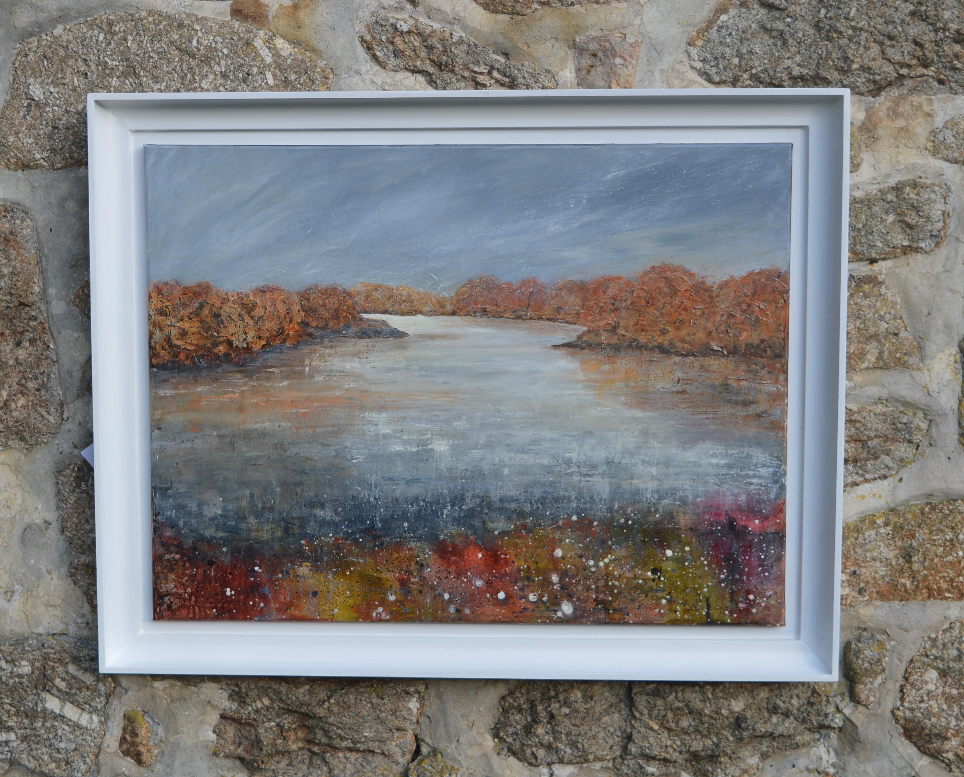 Rivière tranquille.  Peinture à l'huile contemporaine de paysage anglais - Impressionnisme Painting par Penny Rumble