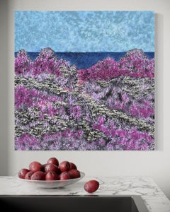 "Asilomar Beach" - Serene Post-Impressionist Ocean Seascape with Purple Flowers