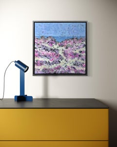 "Asilomar Coastline" - Helle post-impressionistische Meereslandschaft mit lila Wildblumen