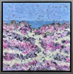 "Asilomar Coastline" - Bright Post-Impressionist Seascape with Purple Wildflower