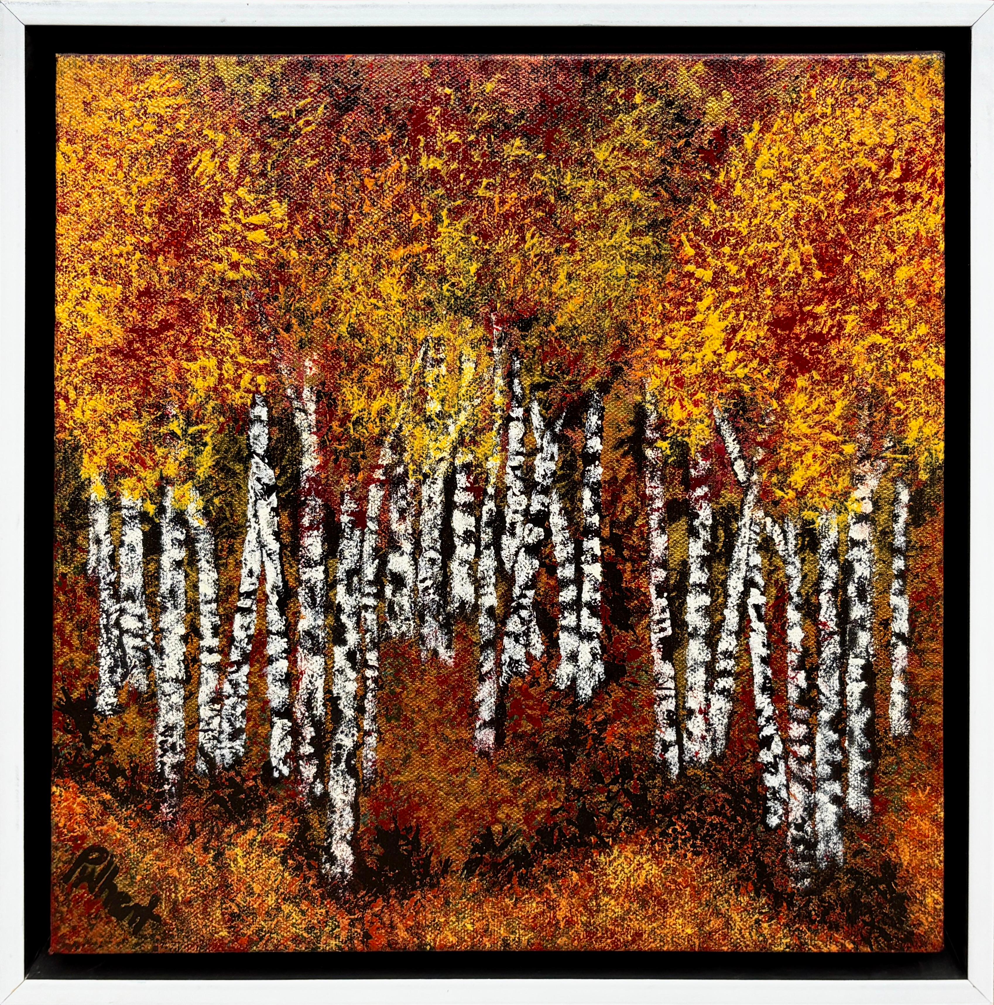 Penny Whent Landscape Painting - "Aspen Grove" - Post-Impressionist Landscape with Aspen Trees and Autumn Leaves