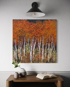 "Carmel Valley Sycamores" - Contemporary Orange Sycamore Tree Landscape Painting