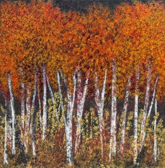 "Carmel Valley Sycamores" - Contemporary Orange Sycamore Tree Landscape Painting