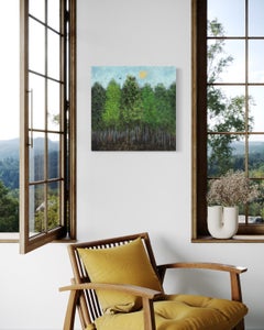 "Coming Home II" - Beautiful Contemporary Landscape - Green Forest and Blue Sky