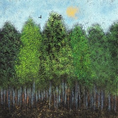 "Coming Home II" - Beautiful Contemporary Landscape - Green Forest and Blue Sky