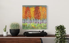 "Fenceline" - Contemporary Autumn Landscape Painting with Orange and Red Trees