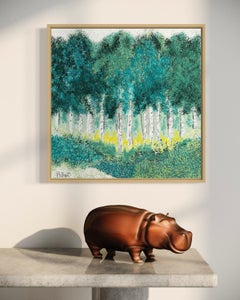 "First Snow" - Vivid Layered Contemporary Snowy Landscape with Trees Painting