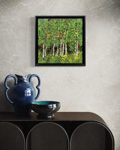 "Forest Walk II" - Small Framed Contemporary Green Forest Landscape Painting
