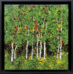 "Forest Walk II" - Small Framed Contemporary Green Forest Landscape Painting