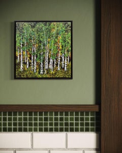"Forest Walk" - Post-Impressionist Green Tree Woodland Vibrant Acrylic Painting