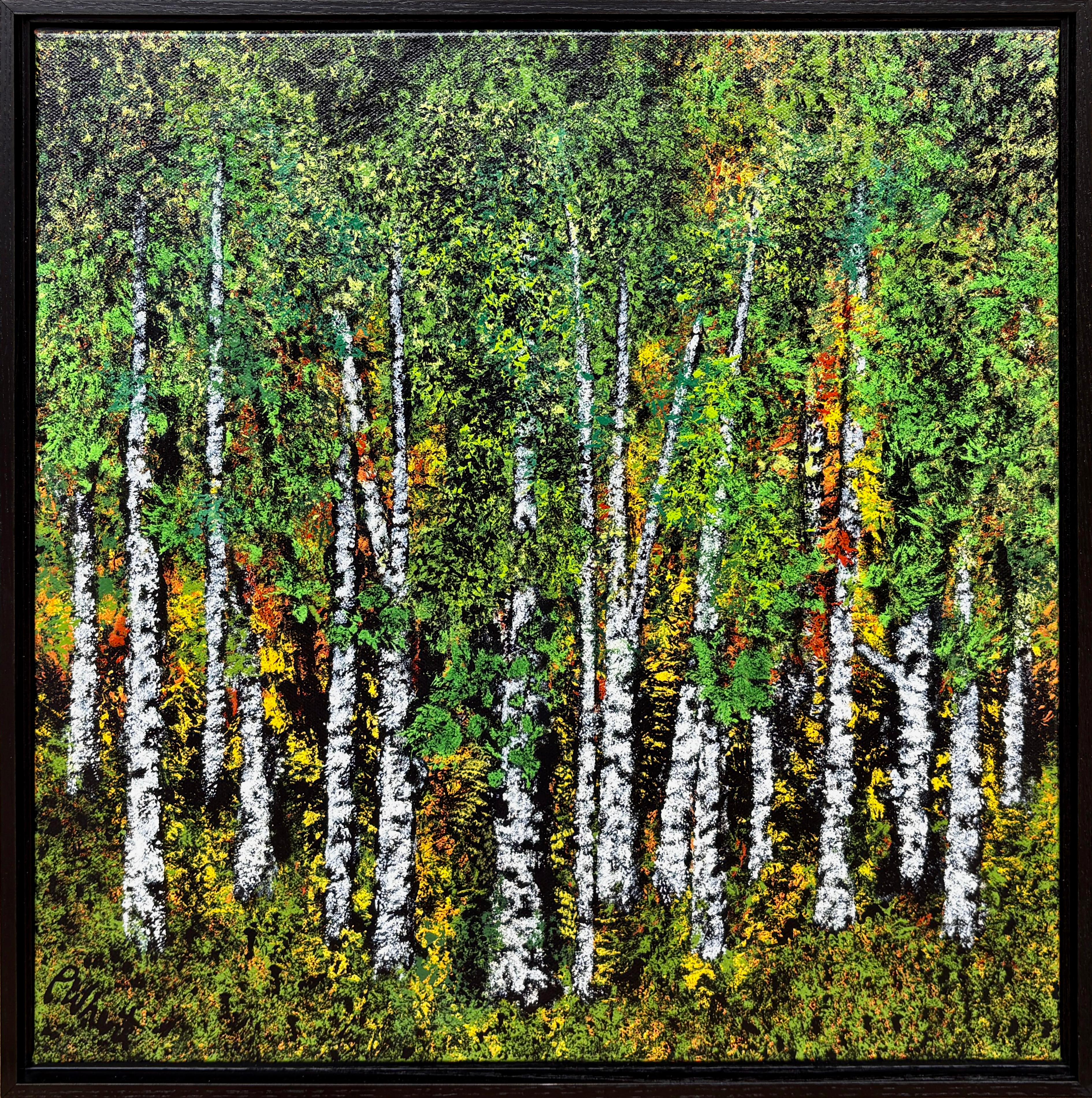 "Forest Walk" - Post-Impressionist Green Tree Woodland Vibrant Acrylic Painting