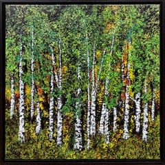 "Forest Walk" - Post-Impressionist Green Tree Woodland Vibrant Acrylic Painting