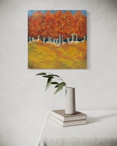 "Lakeside" - Paesaggio luminoso e contemporaneo di Riverside, foresta autunnale e colorata