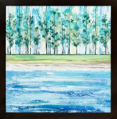 "Ocean Park" - Pintura postimpresionista brillante y colorista de un paisaje costero