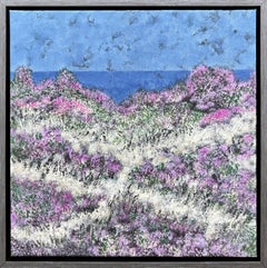 "Pacific Grove Coast" - Bright Sandy Beach Seascape with Purple and Green Flora