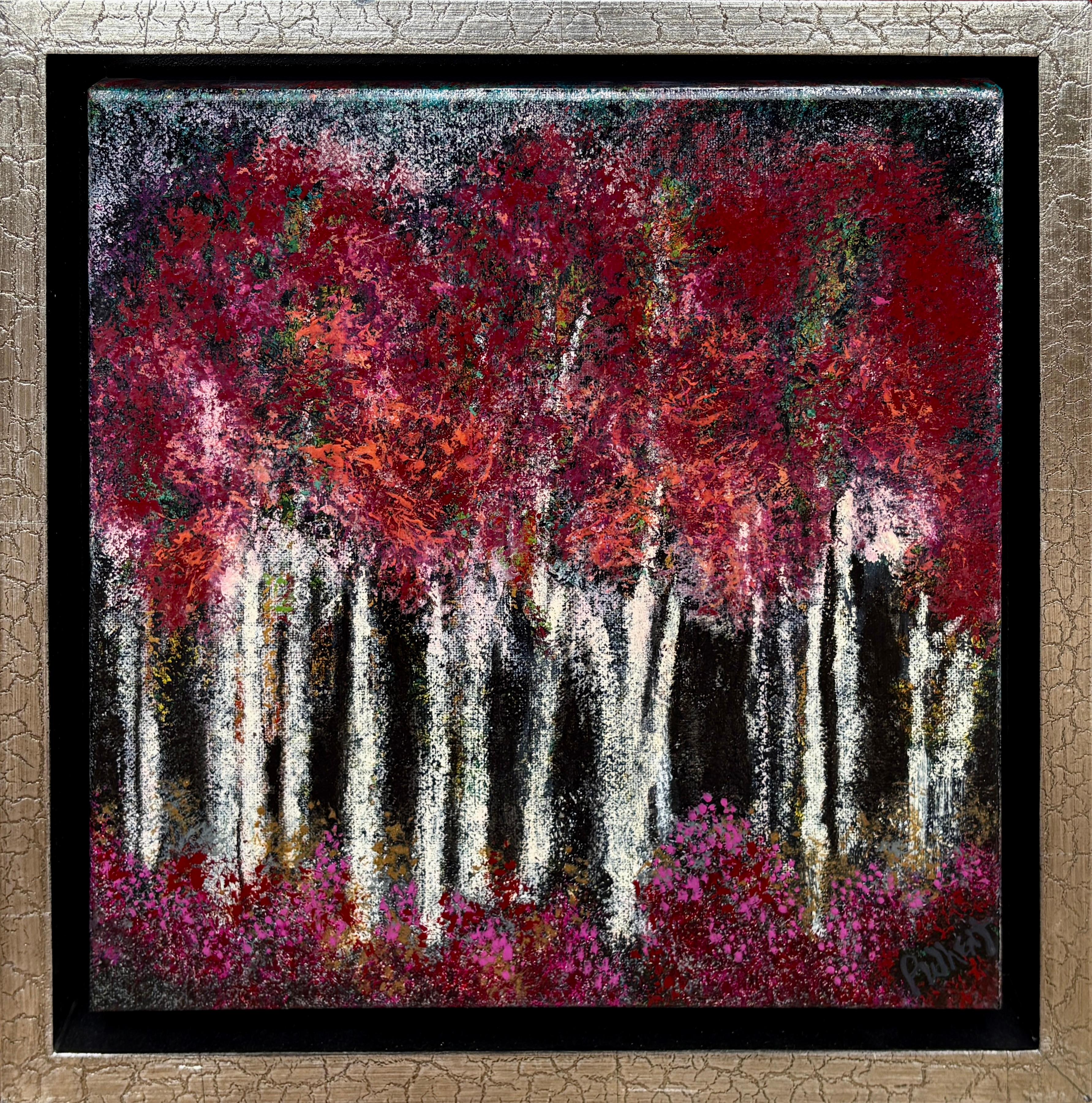 "Red Aspen I" - Modern Post-Impressionist Forest Scene Landscape Artwork