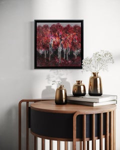 "Red Aspen II" - Modern Post-Impressionist Red Tree Forest Landscape Artwork