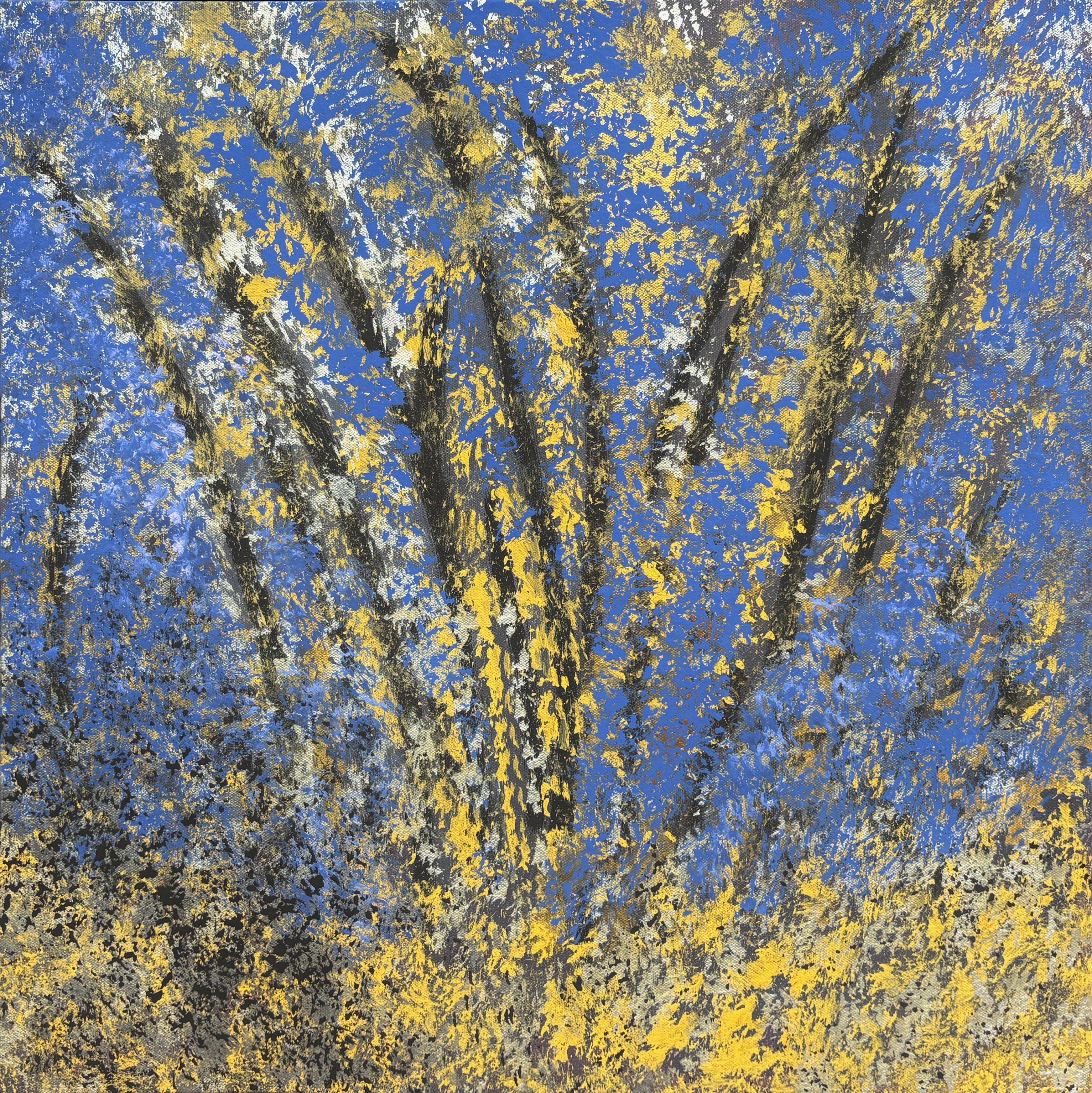 Penny Whent Still-Life Painting - "Wild Lupine" - Abstract Floral Painting in Bright Blue and Yellow Palette
