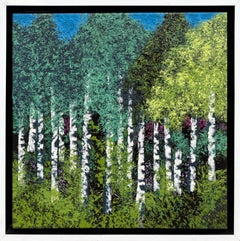 "Woodland III" - Modernes postimpressionistisches Gemälde mit üppigem grünen Wald