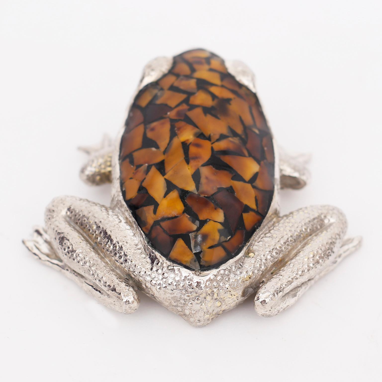 Mid-Century Modern Penshell and Silvered Bronze Frog