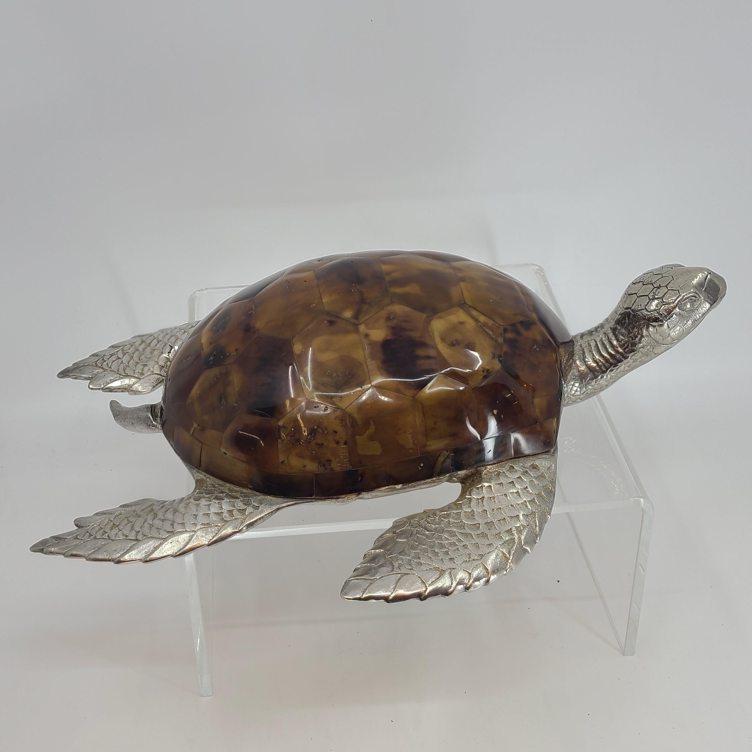 A beautiful silvered bronze and a faux tortoiseshell made from penshell table top sculpture, mid to late 1970s. Beautifully made and super stylish, and versatile. Could be used on a coffee table on an entrance table, or just about anywhere.