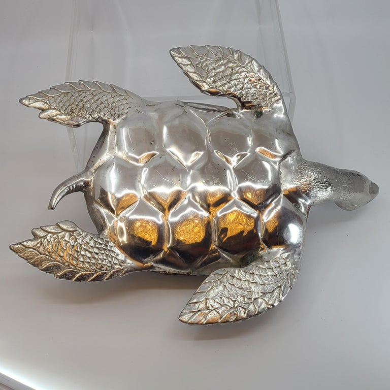 Modern Penshell and Silvered Bronze Turtle Sculpture For Sale