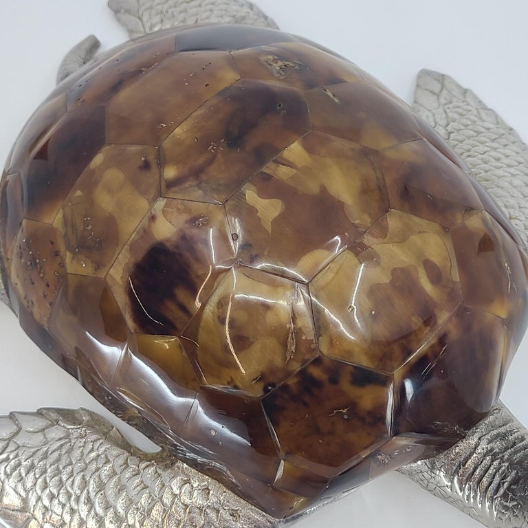 French Penshell and Silvered Bronze Turtle Sculpture For Sale