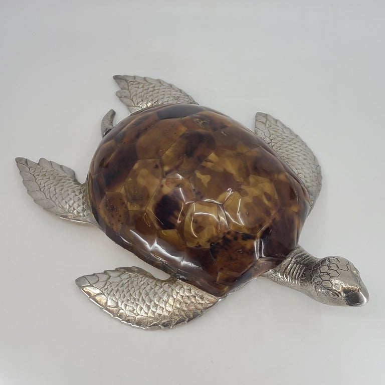 Penshell and Silvered Bronze Turtle Sculpture For Sale 1