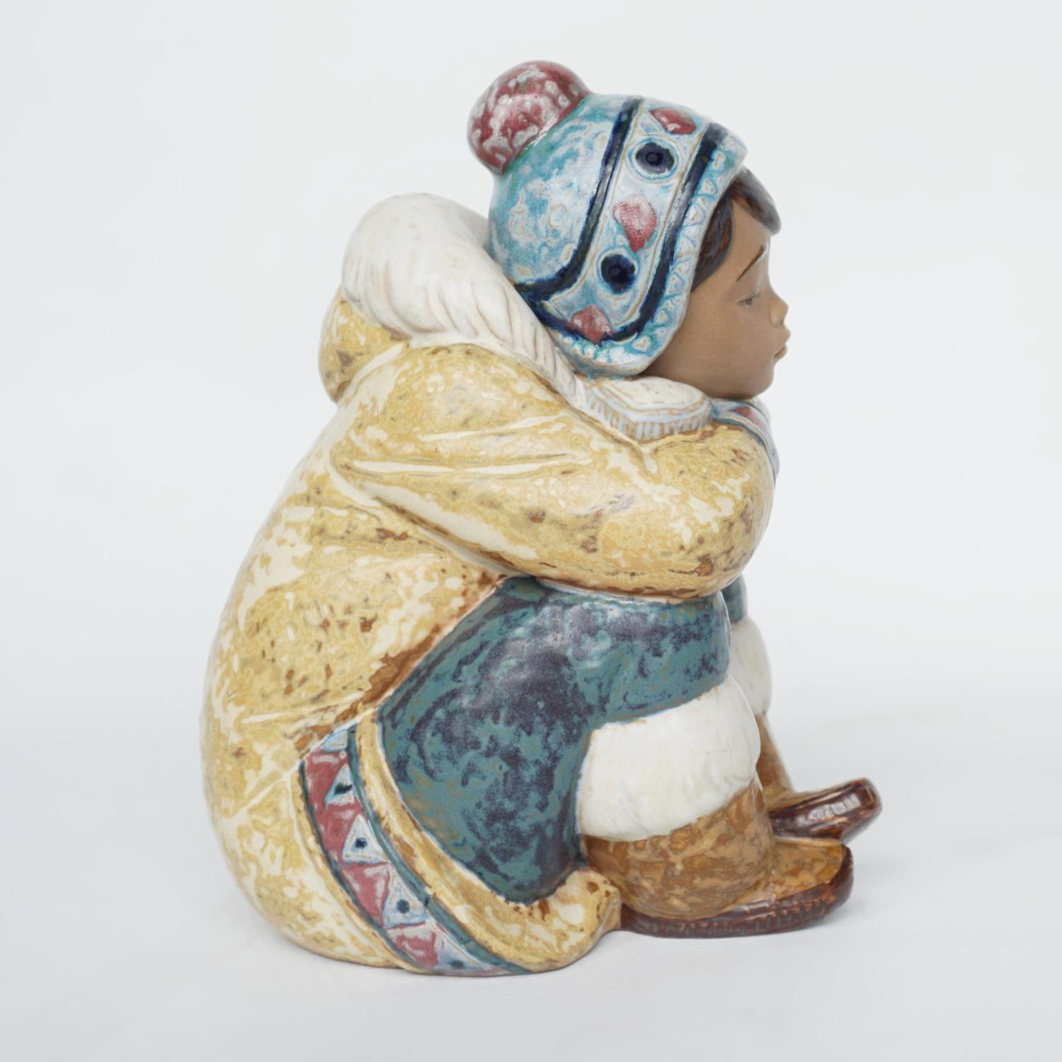 20th Century 'Pensive Inuit Boy' Pottery Figurine by Lladro