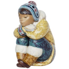 'Pensive Inuit Boy' Pottery Figurine by Lladro