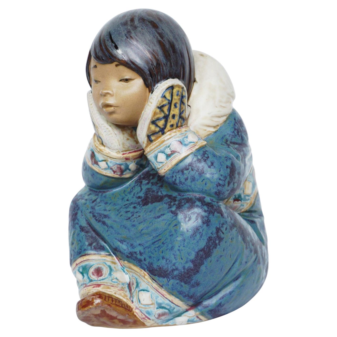 "Pensive Inuit Girl' Pottery Figuring by Lladró