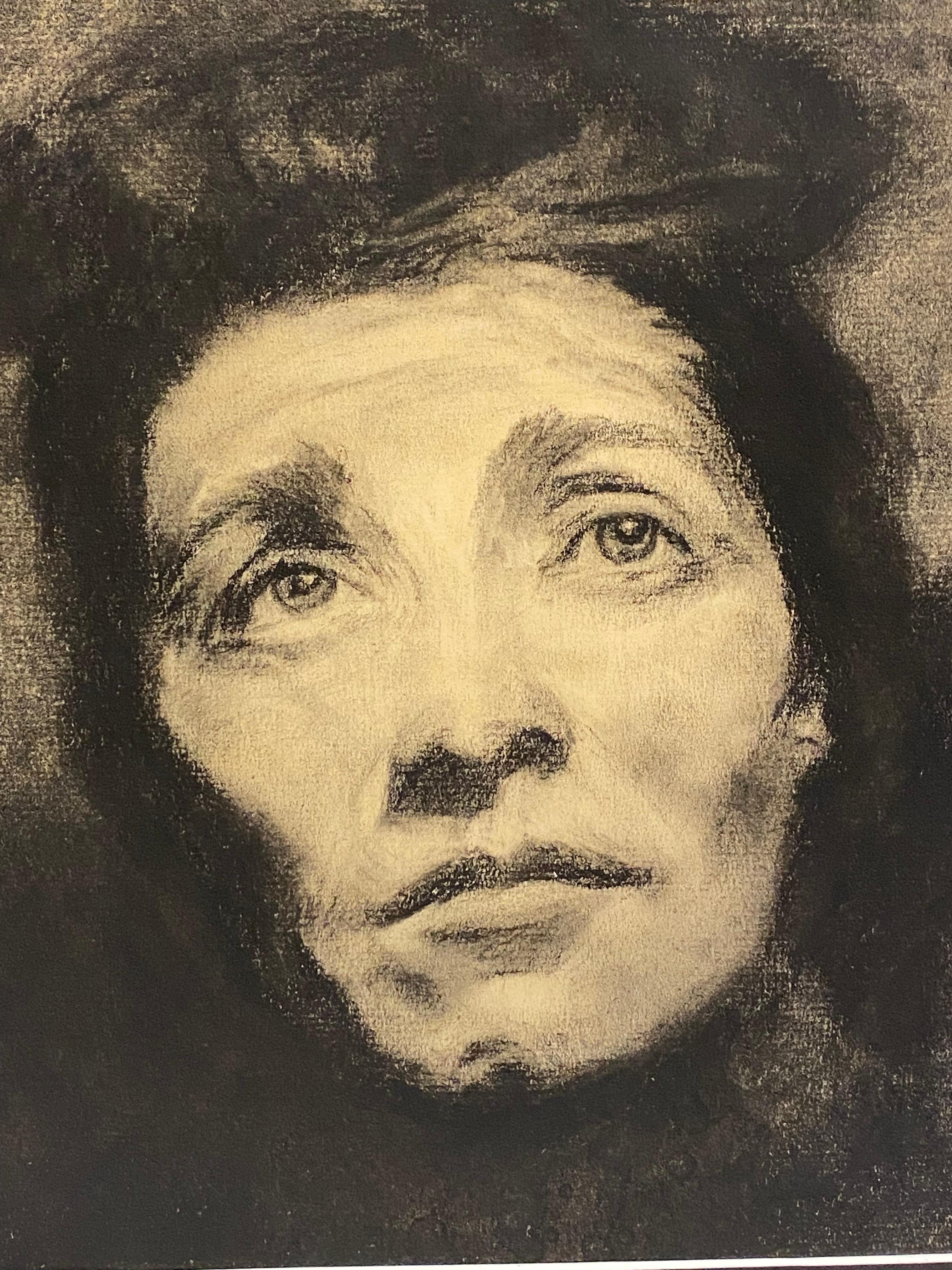 Pensive Female Charcoal on Paper Portrait Manner of Kollwitz In Good Condition In Garnerville, NY