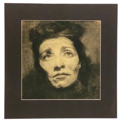 Pensive Female Charcoal on Paper Portrait Manner of Kollwitz