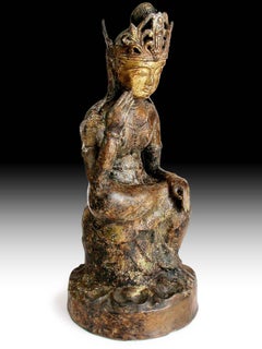 Pensive Maitreya Miroku Bosatsu Kamakura Gilt Bronze Thinking Buddha Statue 19"H