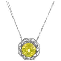 Penta 18 Karat White Gold Lemon Quartz and Diamond Pendant Necklace