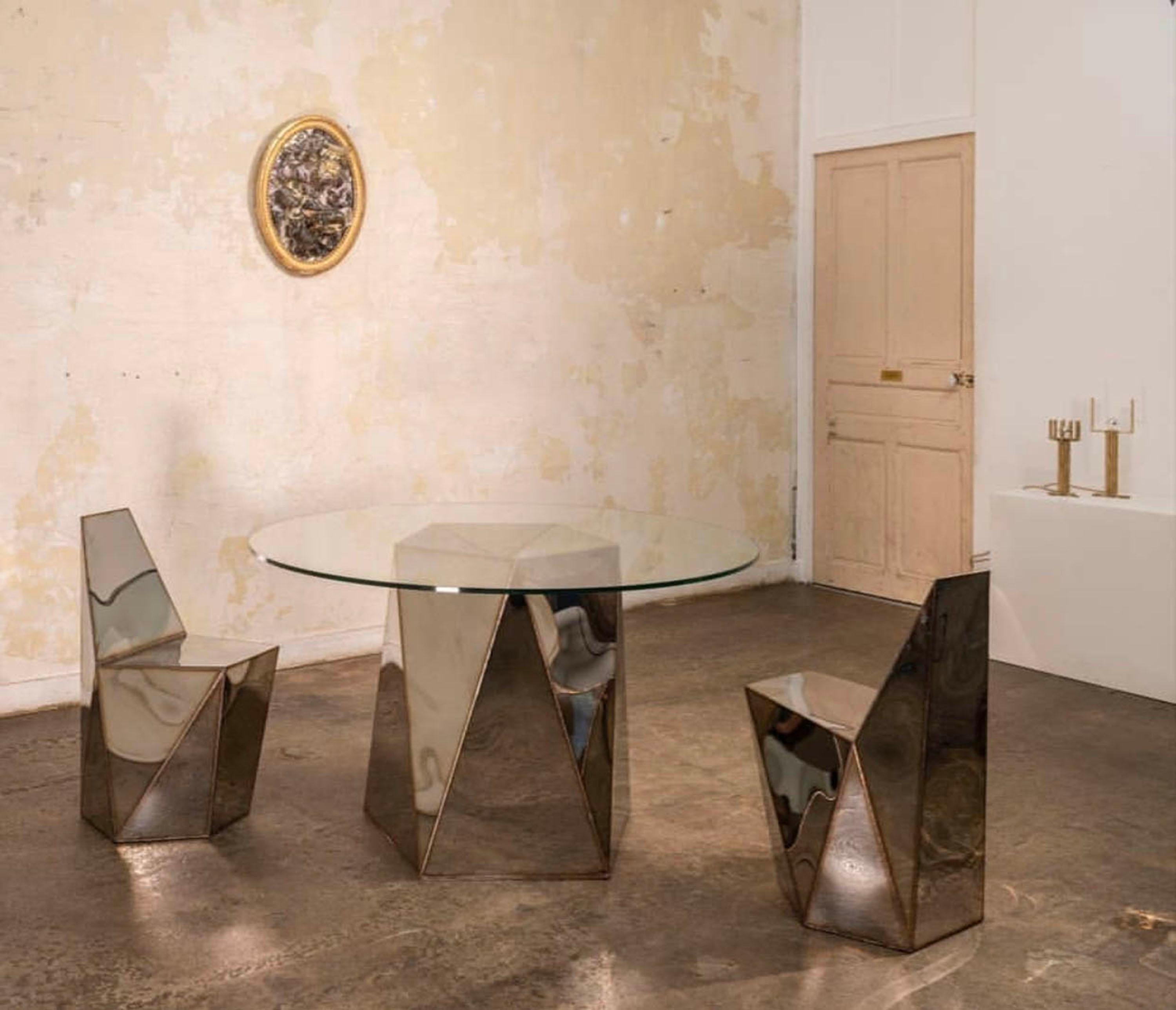 Base de mesa Penta de acero inoxidable soldado pulido espejo de Julian Mayor Acero inoxidable en venta