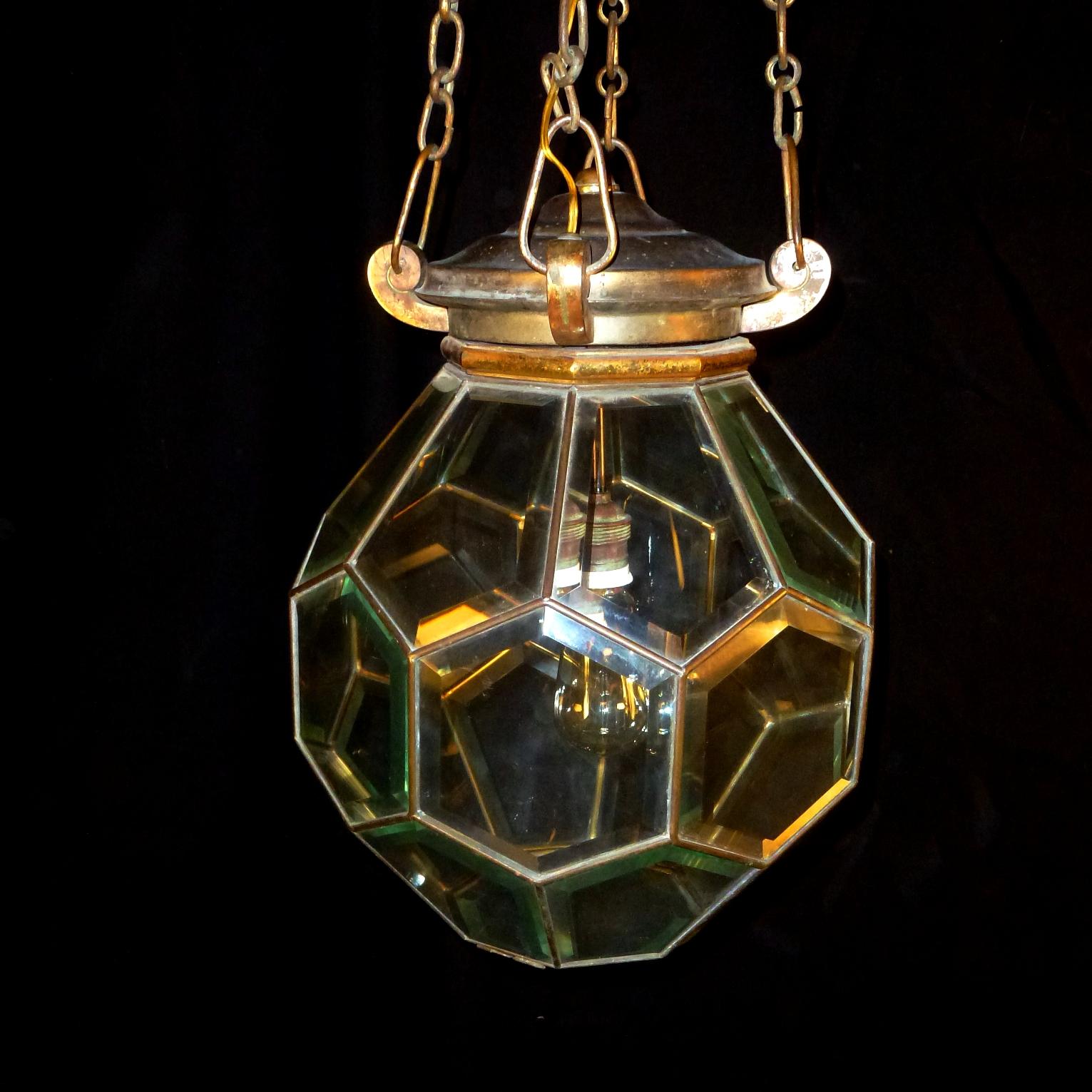 Pentagon Beveled Glass Geometric Ceiling Light in Adolf Loos Style, Early 1900s For Sale 3