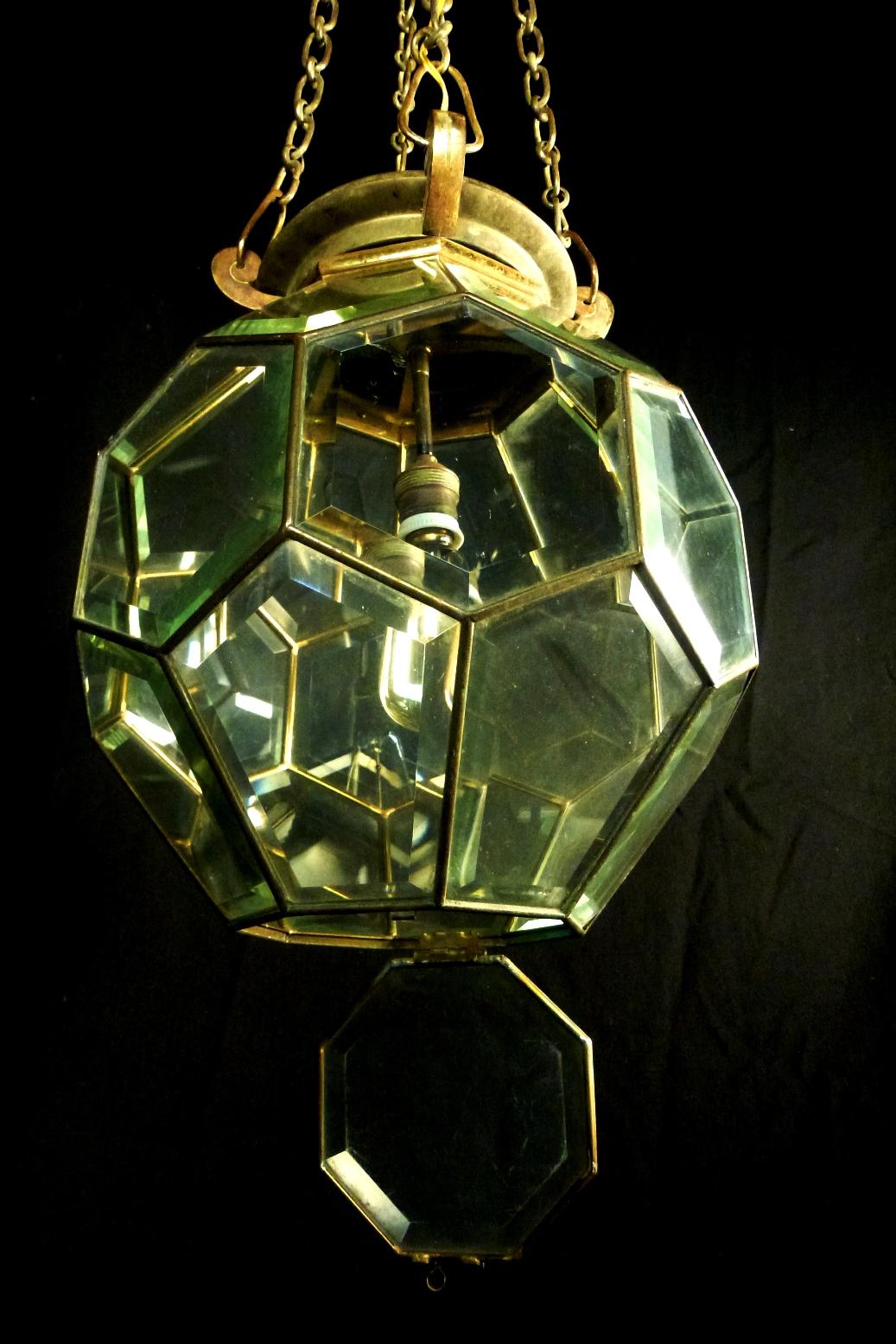 Pentagon Beveled Glass Geometric Ceiling Light in Adolf Loos Style, Early 1900s For Sale 5